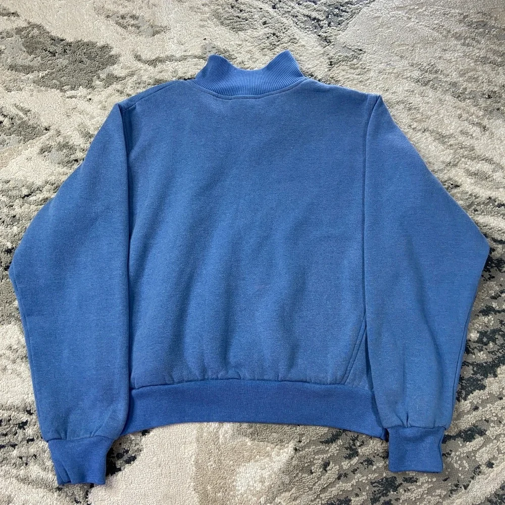 Vintage 80s Nike Sweatshirt Sz L Blue Embroidered Logo Ribbed Quarter‎ Zip